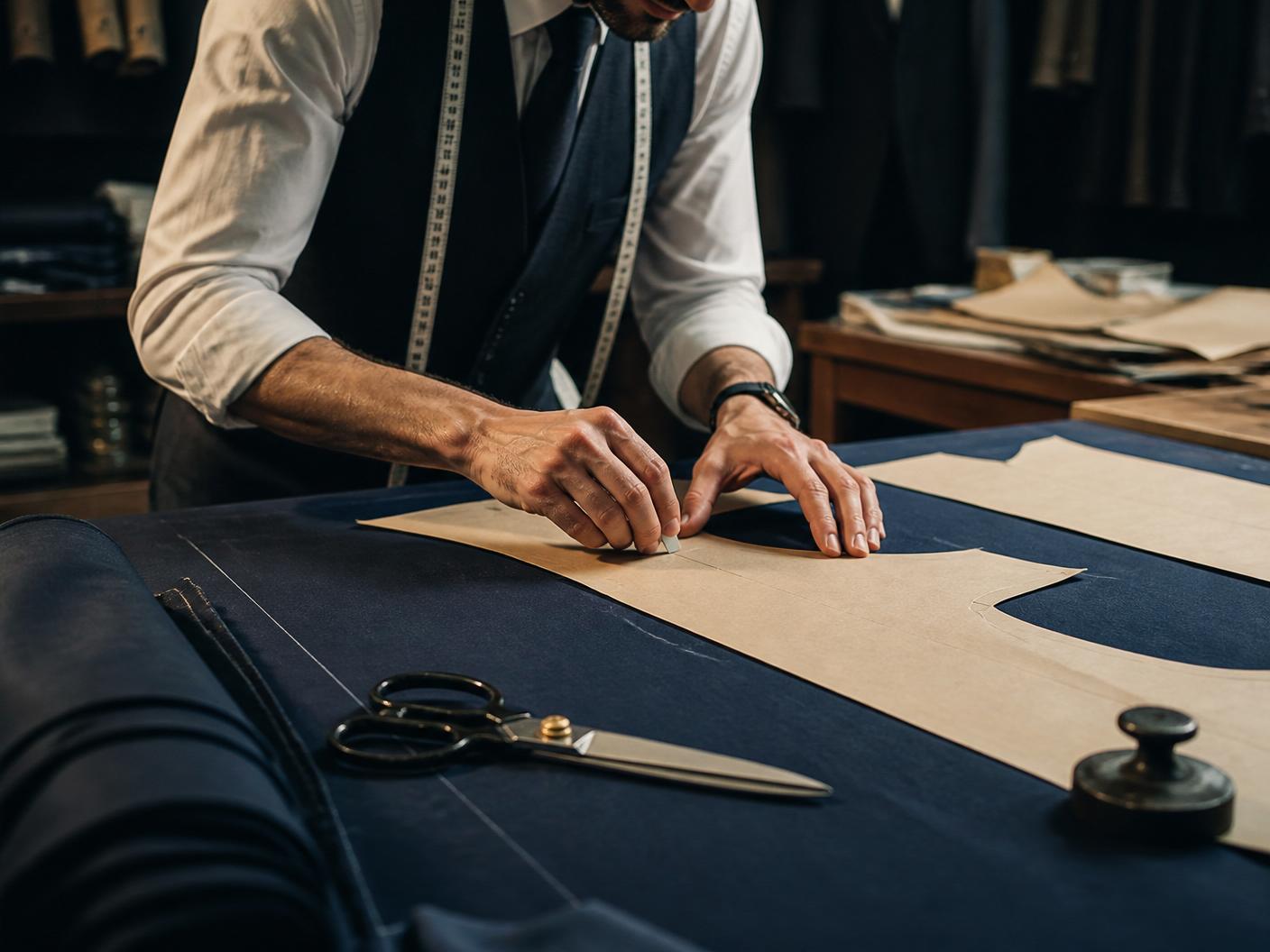 Pattern cutting on navy uniform fabric