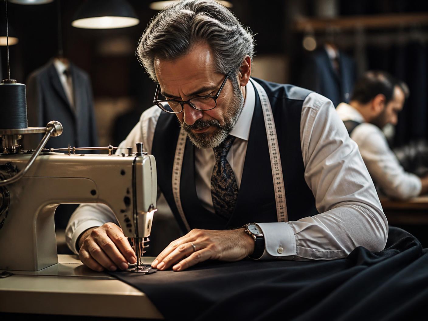 Experienced tailor stitching a uniform