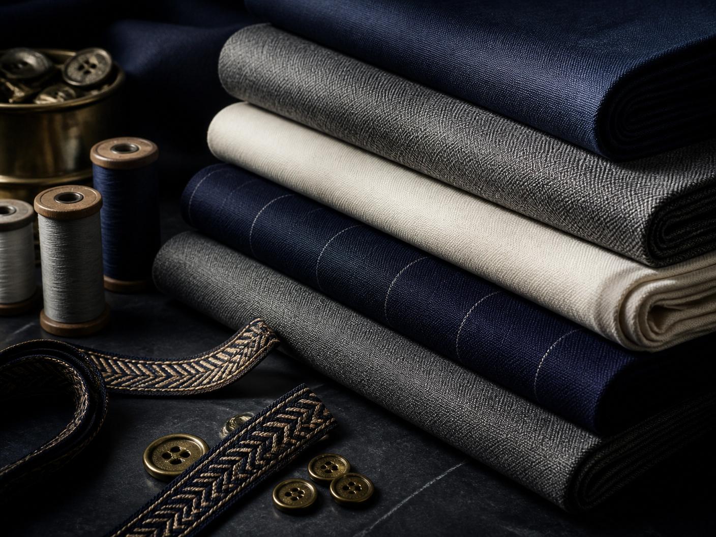 Premium fabric rolls, threads and buttons